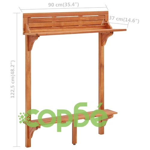 Балконска бар маса, 90x37x122,5 см, акация масив ➤ топ цена ➤ sorbe.bg