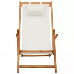 Сгъваем плажен стол, евкалиптово дърво масив и текстил, кремав