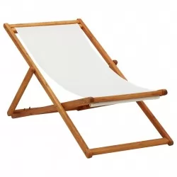 Сгъваем плажен стол, евкалиптово дърво и текстил, кремавобял