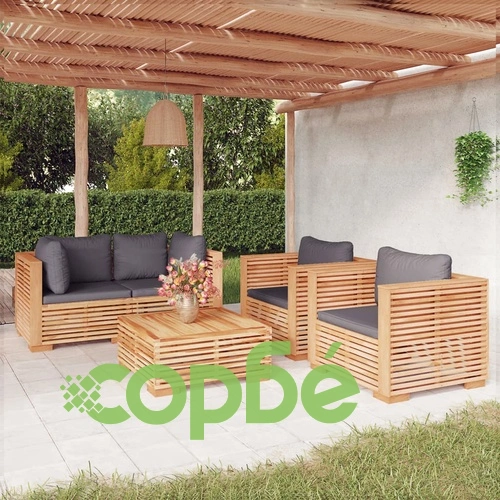 Градински комплект с възглавници, 5 части, тиково дърво масив ➤ топ цена ➤ sorbe.bg