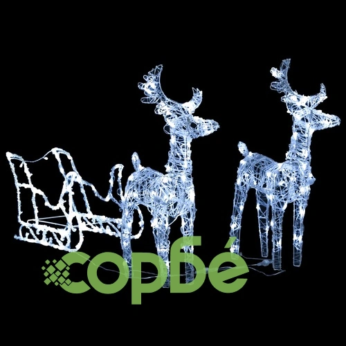 Коледна украса елени с шейна, 240 LED, акрил ➤ топ цена ➤ sorbe.bg