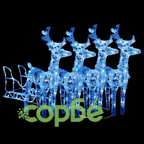 Коледна украса елени с шейна, 240 LED, акрил ➤ топ цена ➤ sorbe.bg