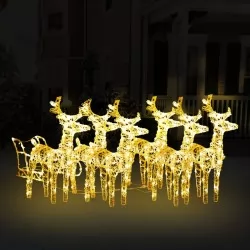 Коледна украса елени с шейна, 320 LED, акрил