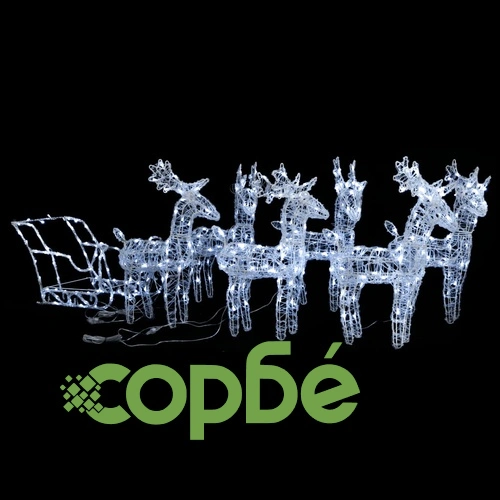 Коледна украса елени с шейна, 320 LED, акрил ➤ топ цена ➤ sorbe.bg