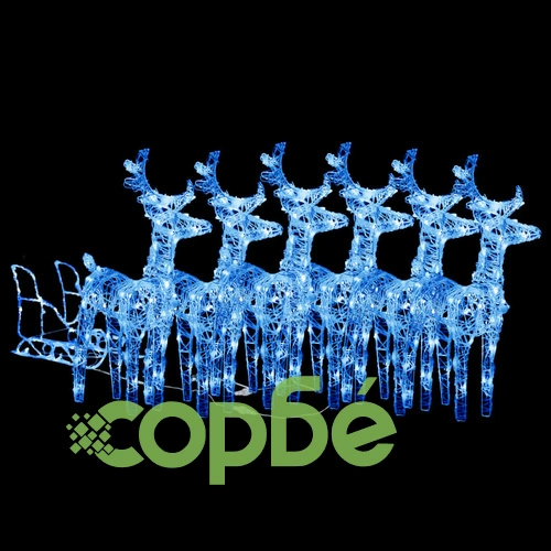 Коледна украса елени с шейна, 320 LED, акрил ➤ топ цена ➤ sorbe.bg