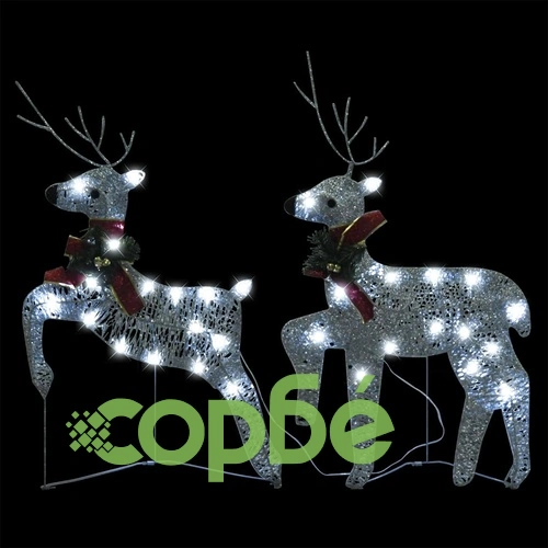 Коледна украса елени с шейна 100 LED за открито сребристо ➤ топ цена ➤ sorbe.bg