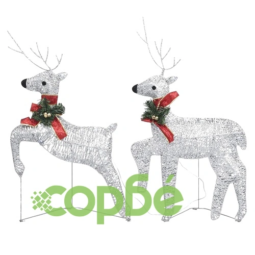 Коледна украса елени с шейна 100 LED за открито сребристо ➤ топ цена ➤ sorbe.bg
