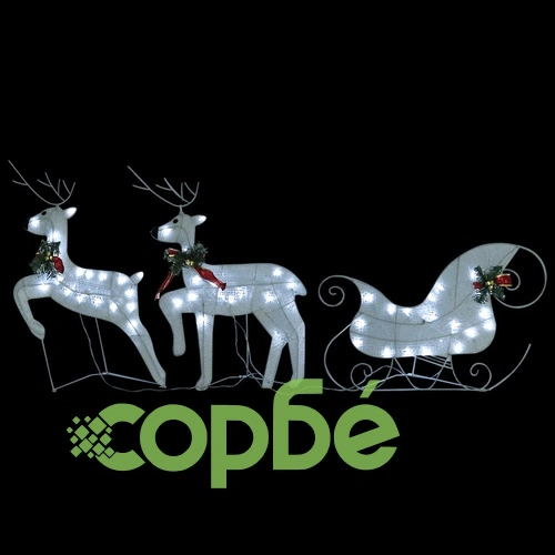 Коледна украса елен и шейна, 100 LED, за открито, бяло ➤ топ цена ➤ sorbe.bg