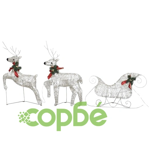 Коледна украса елен и шейна, 140 LED, за открито, златиста ➤ топ цена ➤ sorbe.bg