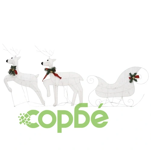 Коледна украса елен и шейна, 140 LED, за открито, бяло ➤ топ цена ➤ sorbe.bg