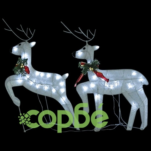 Коледна украса елен и шейна, 140 LED, за открито, бяло ➤ топ цена ➤ sorbe.bg