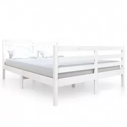 Рамка за легло, бяла, масивно дърво, 140х190 см