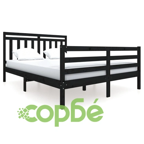 рамка за легло черно 150x200 см King Size масивно дърво ➤ топ цена ➤ sorbe.bg