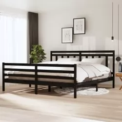 Рамка за легло, черна, масивно дърво, 200x200 см