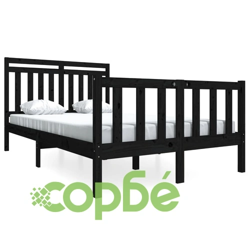 рамка за легло черно 135x190 см Double масивно дърво ➤ топ цена ➤ sorbe.bg