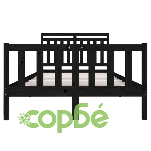 рамка за легло черно 135x190 см Double масивно дърво ➤ топ цена ➤ sorbe.bg