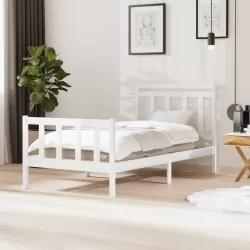 Рамка за легло, бяла, масивно дърво, 100x200 см