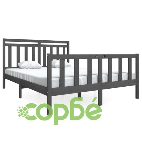 рамка за легло сиво 150x200 см King Size масивно дърво ➤ топ цена ➤ sorbe.bg