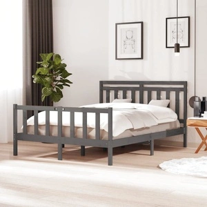 рамка за легло сиво 150x200 см King Size масивно дърво