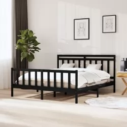 Рамка за легло, черна, масивно дърво, 160х200 см