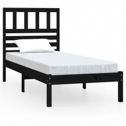 Рамка за легло, черна, борово дърво масив, 90х200 см