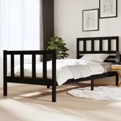Рамка за легло, черна, масивно дърво, 90х200 см