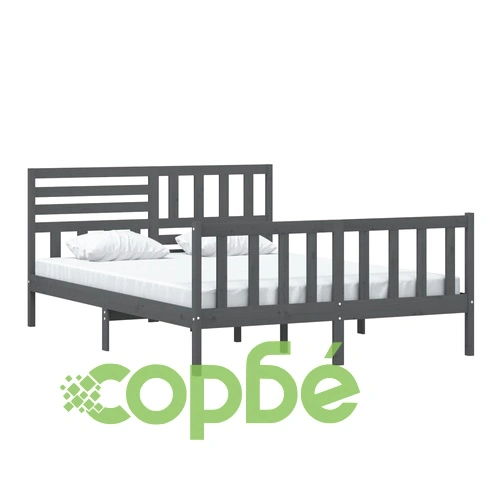 рамка за легло сиво 150x200 см King Size масивно дърво ➤ топ цена ➤ sorbe.bg
