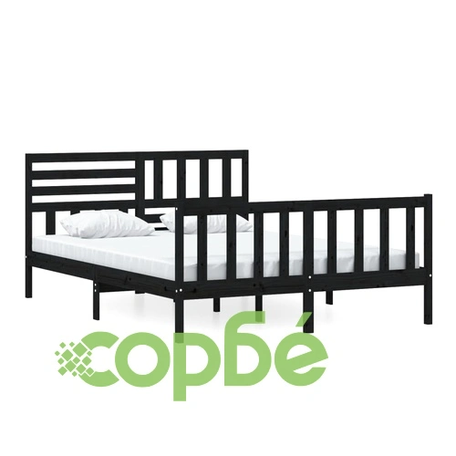 рамка за легло черно 150x200 см King Size масивно дърво ➤ топ цена ➤ sorbe.bg