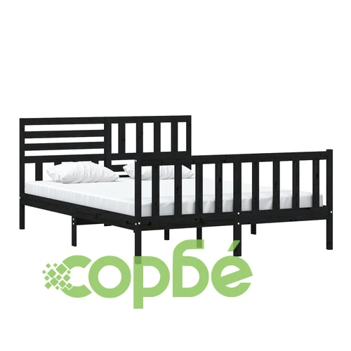 рамка за легло черно 150x200 см King Size масивно дърво ➤ топ цена ➤ sorbe.bg