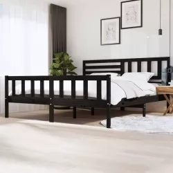 Рамка за легло, черна, масивно дърво, 200x200 см