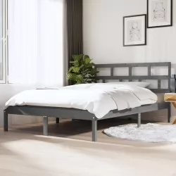 Рамка за легло, сива, борово дърво масив, 140x190 см
