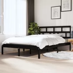 Рамка за легло, черна, борово дърво масив, 140х190 см