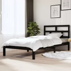 Рамка за легло, черна, борово дърво масив, 90х200 см