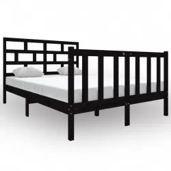 Рамка за легло, черна, масивен бор, 140х190 см