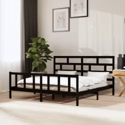 Рамка за легло, черна, бор масив, 200x200 см