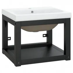 Рамка за мивка за баня с вграден умивалник, черна, желязна