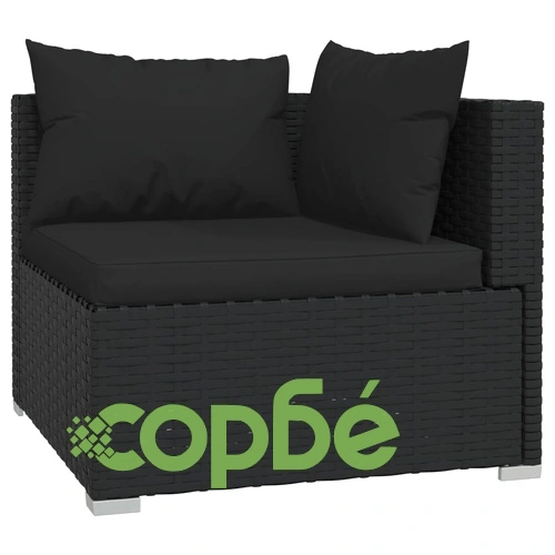 Градински комплект с възглавници 12 части полиратан черен ➤ топ цена ➤ sorbe.bg