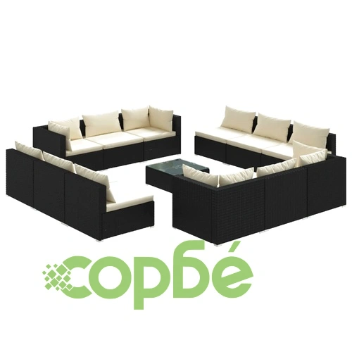 Градински комплект с възглавници 13 части полиратан черен ➤ топ цена ➤ sorbe.bg