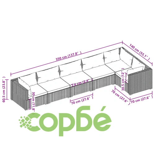 Градински лаундж комплект с възглавници 6 части черен полиратан ➤ топ цена ➤ sorbe.bg