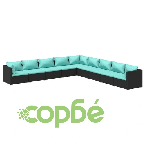 Градински лаундж комплект с възглавници 9 части полиратан черен ➤ топ цена ➤ sorbe.bg