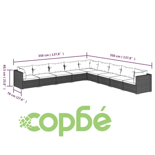 Градински лаундж комплект с възглавници 9 части полиратан сив ➤ топ цена ➤ sorbe.bg