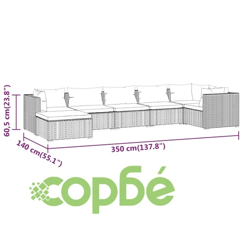 Градински лаундж комплект с възглавници 7 части кафяв полиратан ➤ топ цена ➤ sorbe.bg