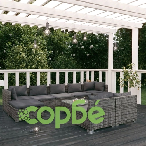 Градински лаундж комплект с възглавници 10 части сив полиратан ➤ топ цена ➤ sorbe.bg