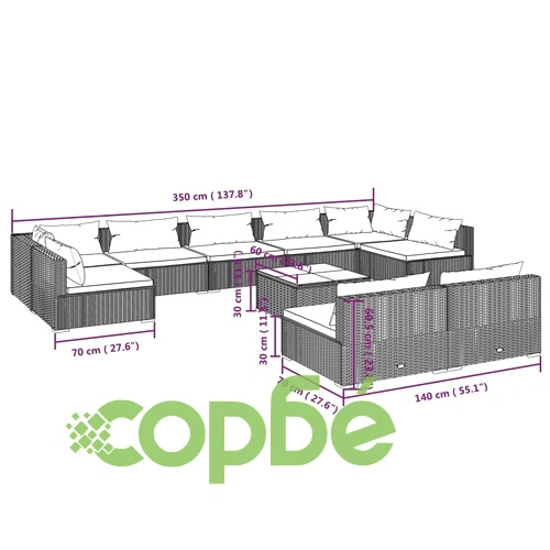 Градински комплект с възглавници, 10 части кафяв полиратан ➤ топ цена ➤ sorbe.bg