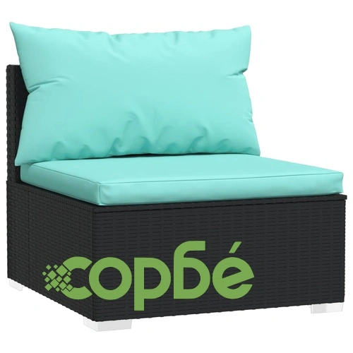 Градински комплект с възглавници, 13 части, черен, полиратан ➤ топ цена ➤ sorbe.bg