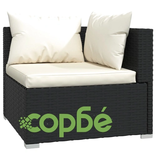 Градински лаундж комплект с възглавници 4 части полиратан черен ➤ топ цена ➤ sorbe.bg