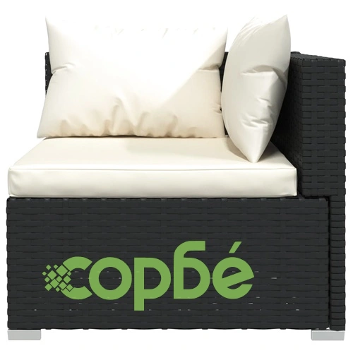Градински лаундж комплект с възглавници 4 части полиратан черен ➤ топ цена ➤ sorbe.bg