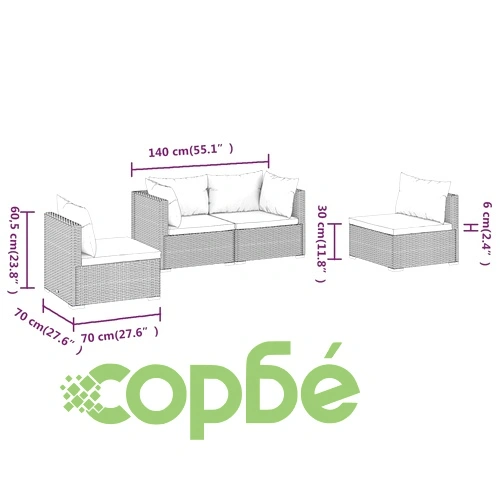 Градински лаундж комплект с възглавници 4 части полиратан черен ➤ топ цена ➤ sorbe.bg