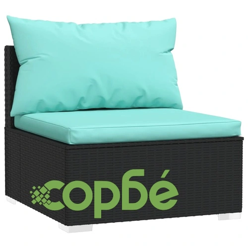 Градински лаундж комплект с възглавници 4 части полиратан черен ➤ топ цена ➤ sorbe.bg