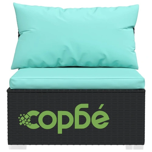 Градински лаундж комплект с възглавници 4 части полиратан черен ➤ топ цена ➤ sorbe.bg